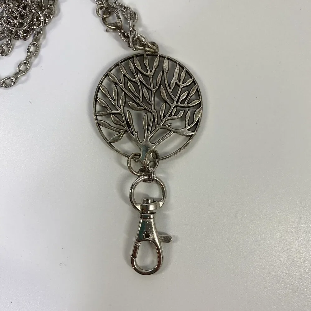 Tree of Life Pendant Badge Name Tag Holder‎ Necklace Silver Tone Work Conference